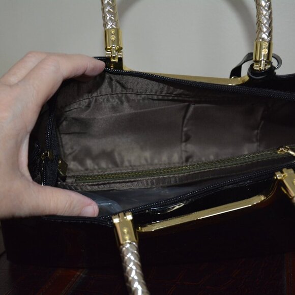 HOXIS Charm Glossy Metal Grip Structured Shoulder Handbag Women Satchel NEW - Picture 12 of 12